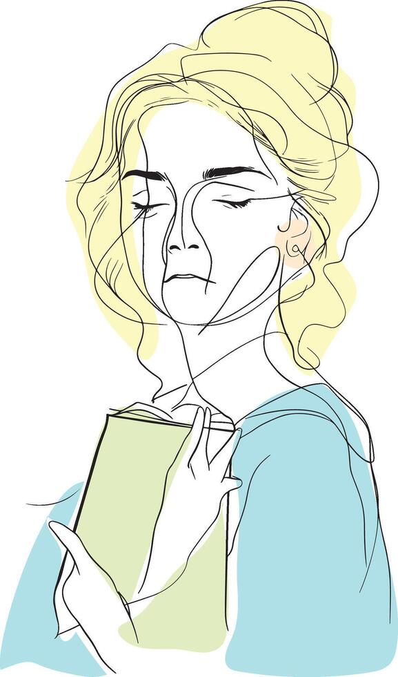 Modern Pastel Line Art of a Girl Reading - Elegant Design vector