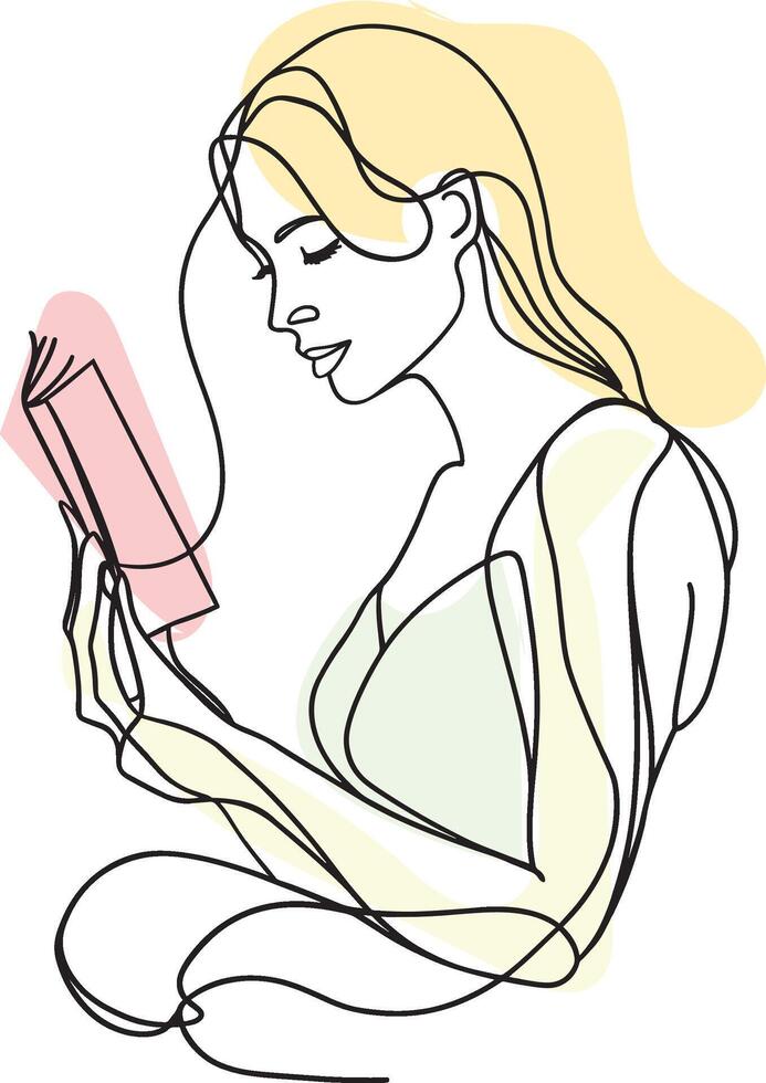Chic Pastel Colors Line Art of a Girl Reading a Book vector