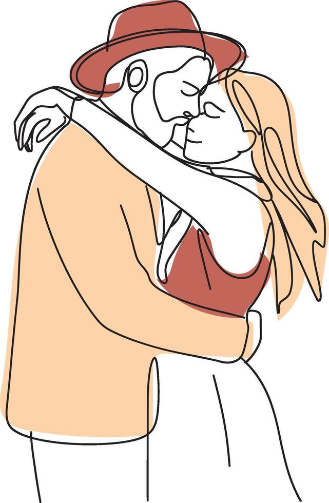 Elegant Line Drawing of a Loving Couple in Pastel Colors, Sharing a Tender Moment vector