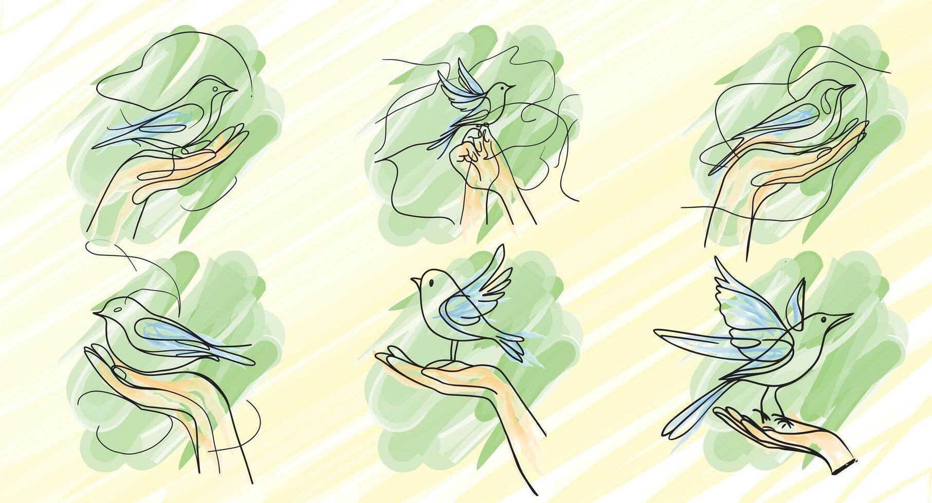 Bird Taking Flight from Hand drawing compilation illustration line art watercolor vector