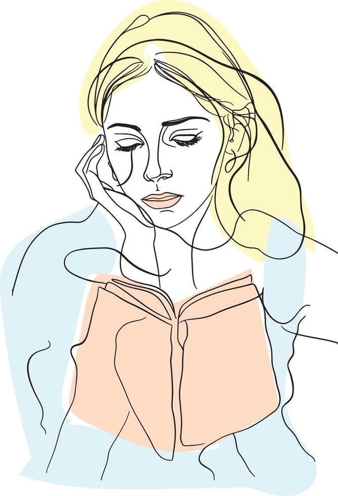 Subtle Pastel Shades Illustration of a Girl with a Book - Minimalist Design vector