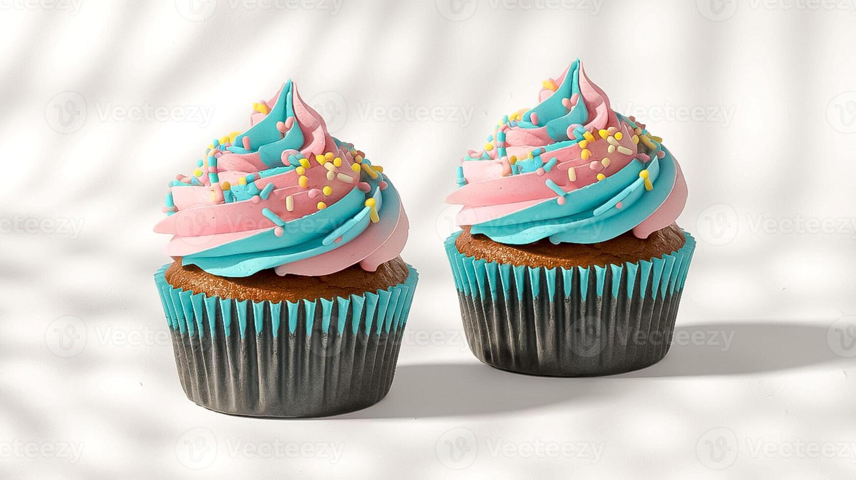 Colorful Cupcake Duo with Pastel Pink and Blue Frosting Sweet Dessert Mockup photo