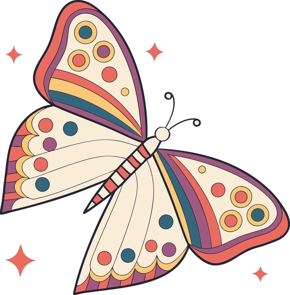 Boho Butterfly 60s 70s style isolated on white background vector