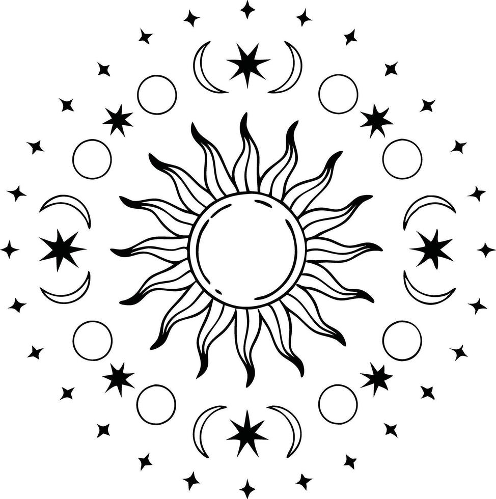 Boho Sun and moon vector