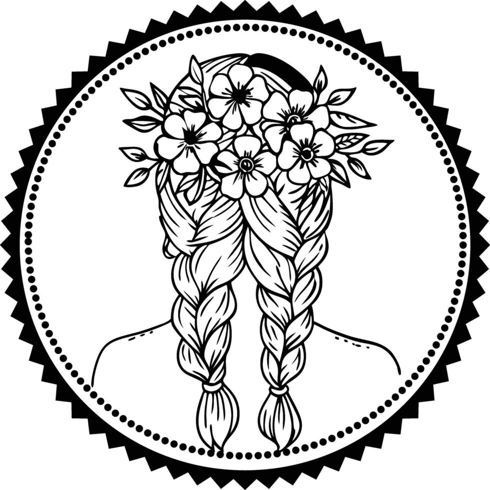 A drawing of a girl with a braid in her hair vector