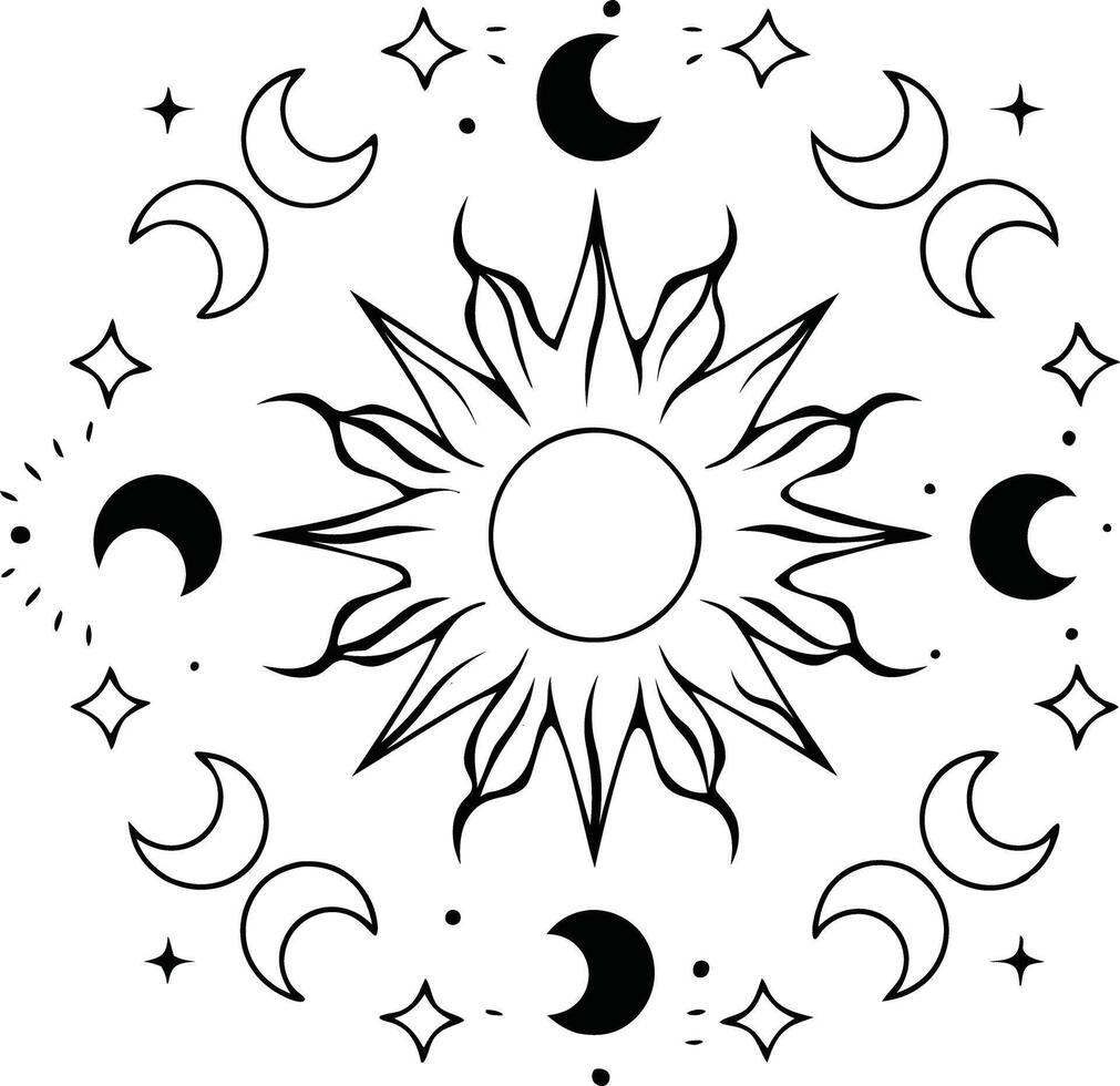 Sun and moon line art logo vector