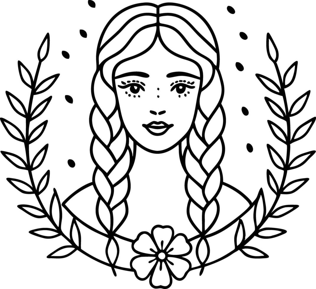 a flower girl portrait hand drawn character vector