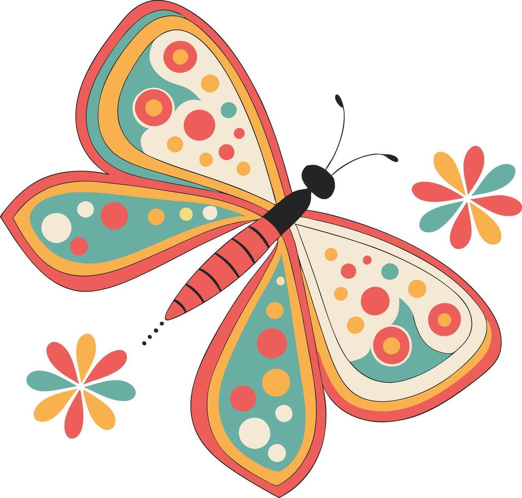 Boho Butterfly Summer retro colour vector