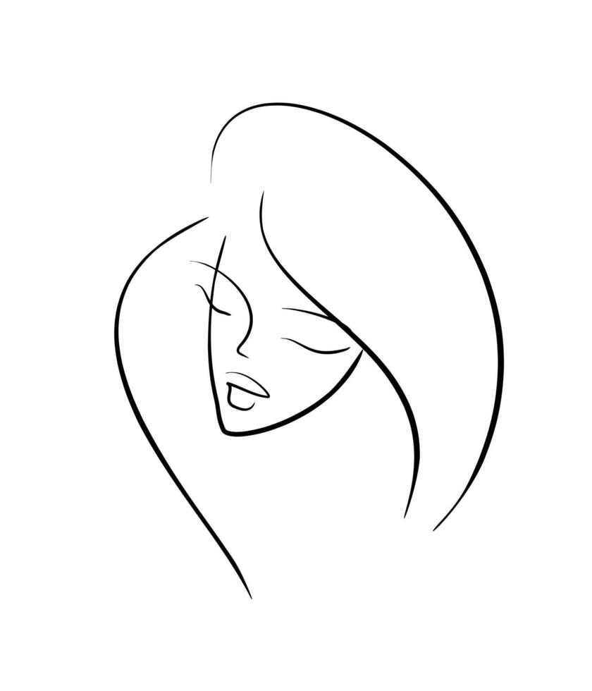 girl face silhouette, thin lines logo. idea - beauty and style. logo on white background for cosmetology. facial features of a young girl vector