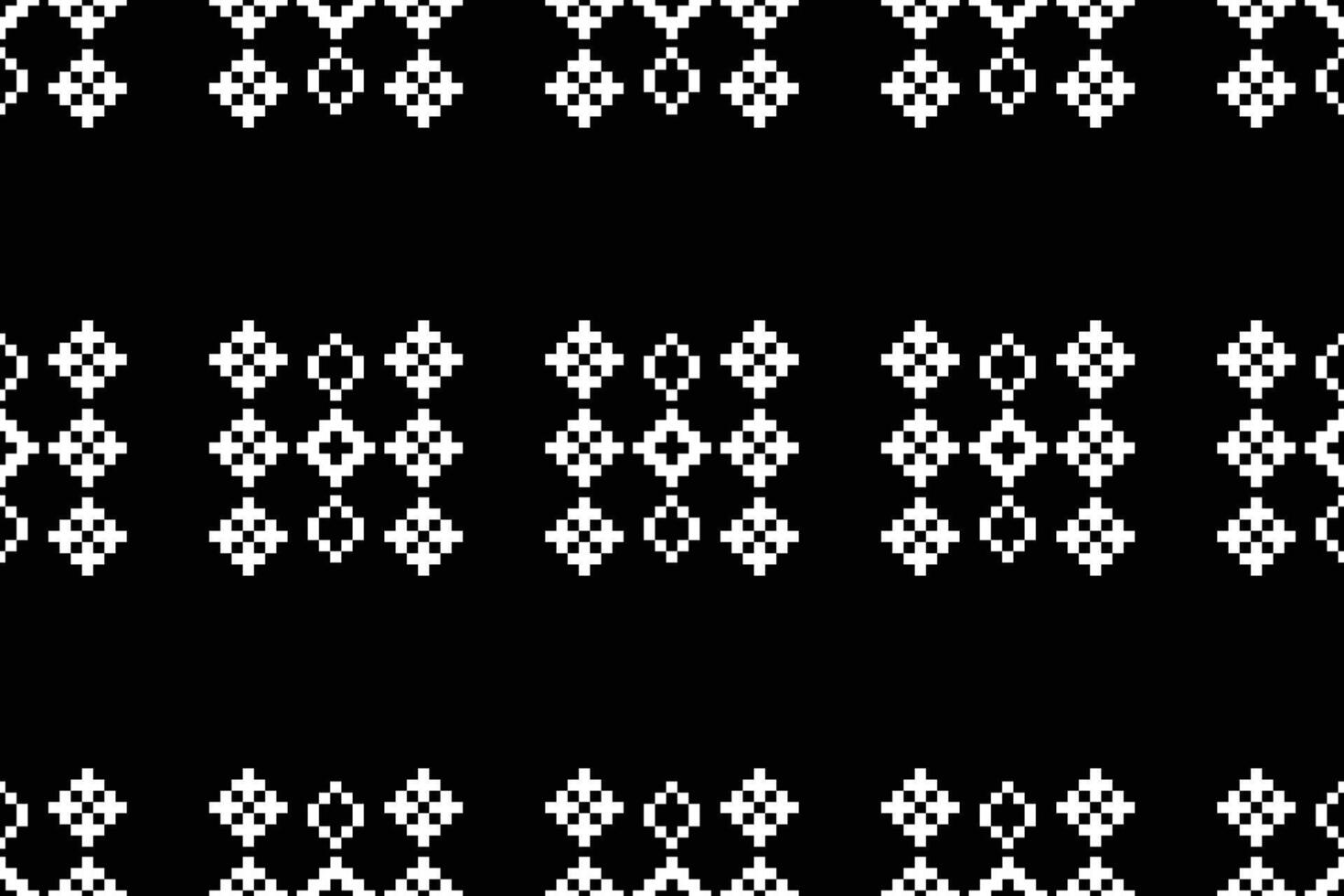 Cross stitch with black color background fabric pattern motif ethnic pattern pixel art. vector