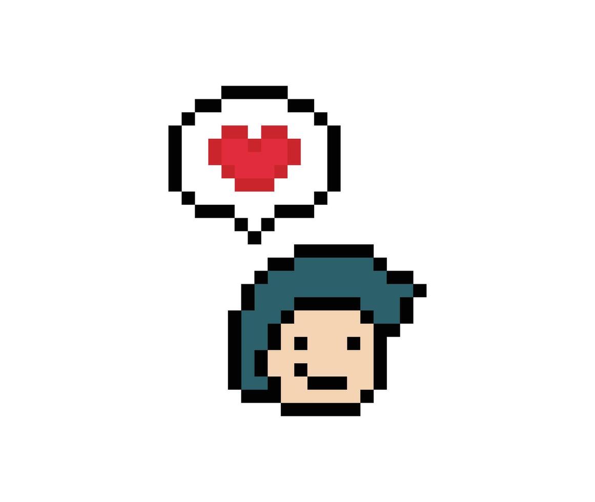 Smile face of man male boy and red heart like enjoy cartoon. vector