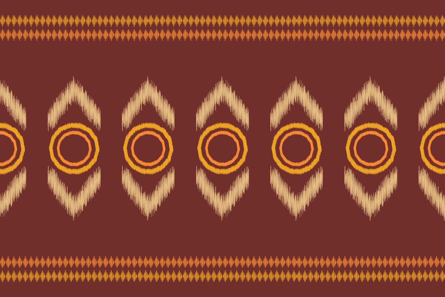 Brown color ikat pattern geometric ikat fabric pattern motif design. vector