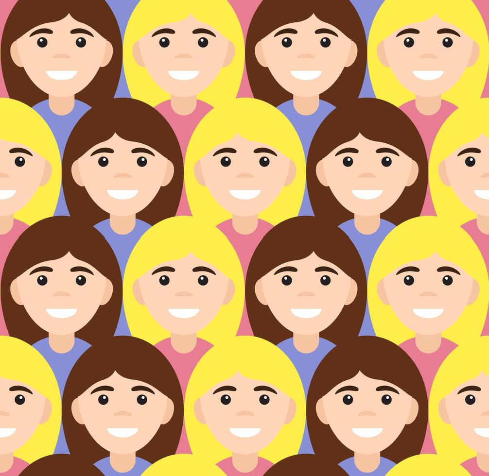 Seamless pattern of flat girl smiling faces vector