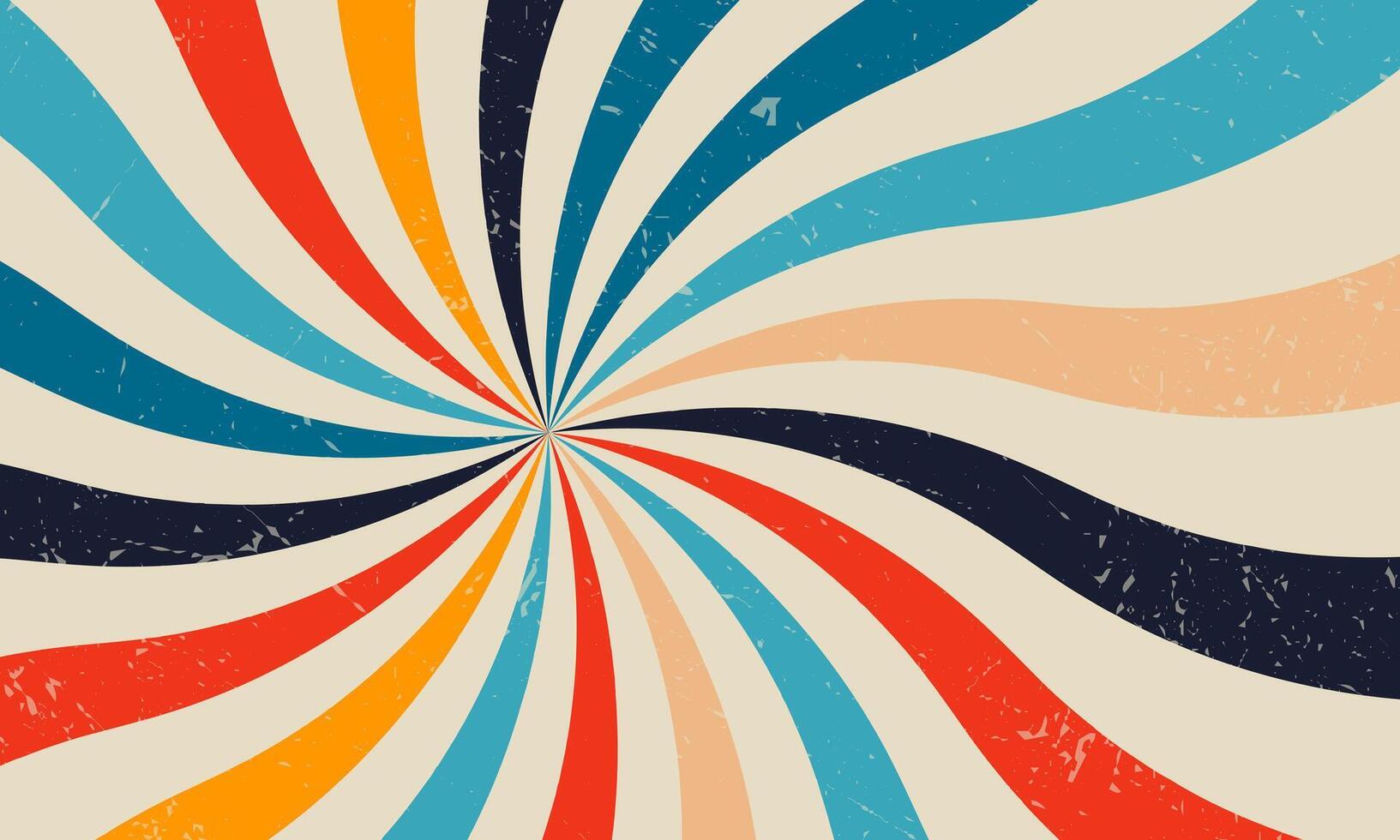 Retro vintage spiral wavy rays sunburst background pattern radial spiral stripes burst comic beam lines grunge texture circus carnival summer backdrop illustration groovy retro swirl burst. vector