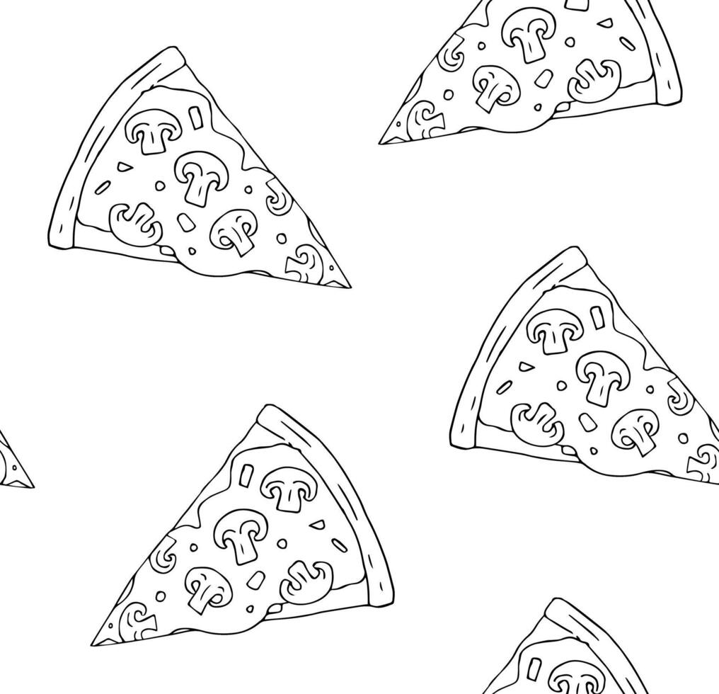 Seamless pattern of sketch pizza slice vector