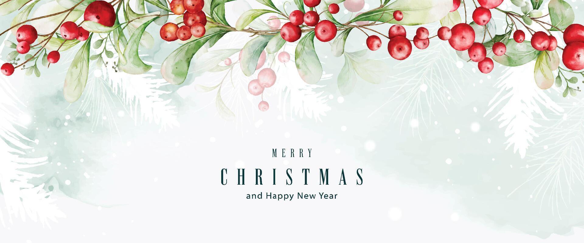 Christmas background decorated with berries on watercolor stains vector