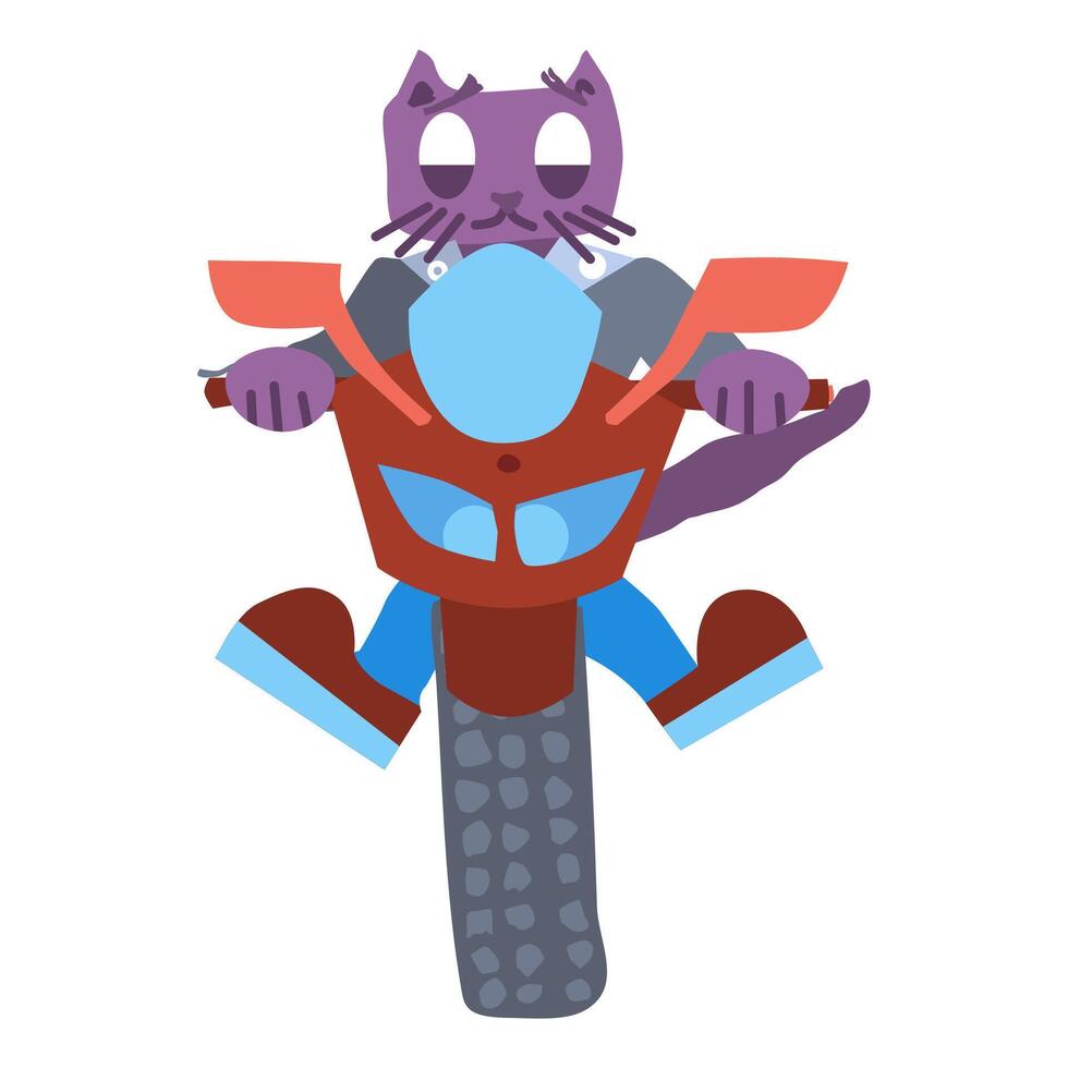 purple cat on motorcycle character with emotions vector