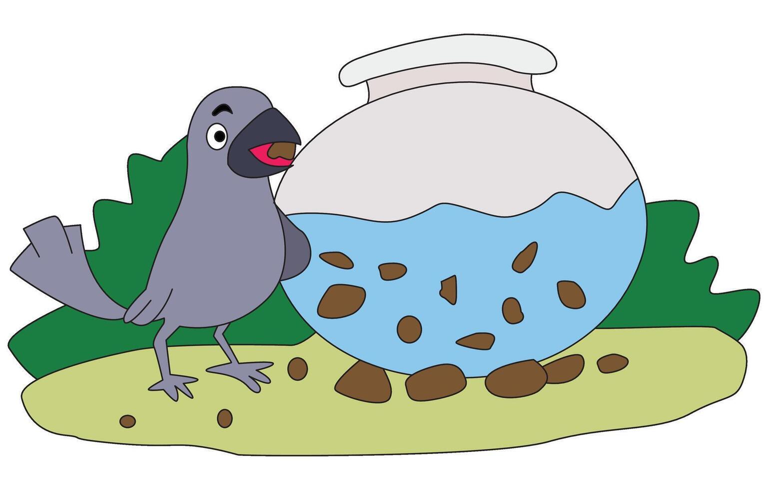 A crow is sitting near a pot looking at water vector