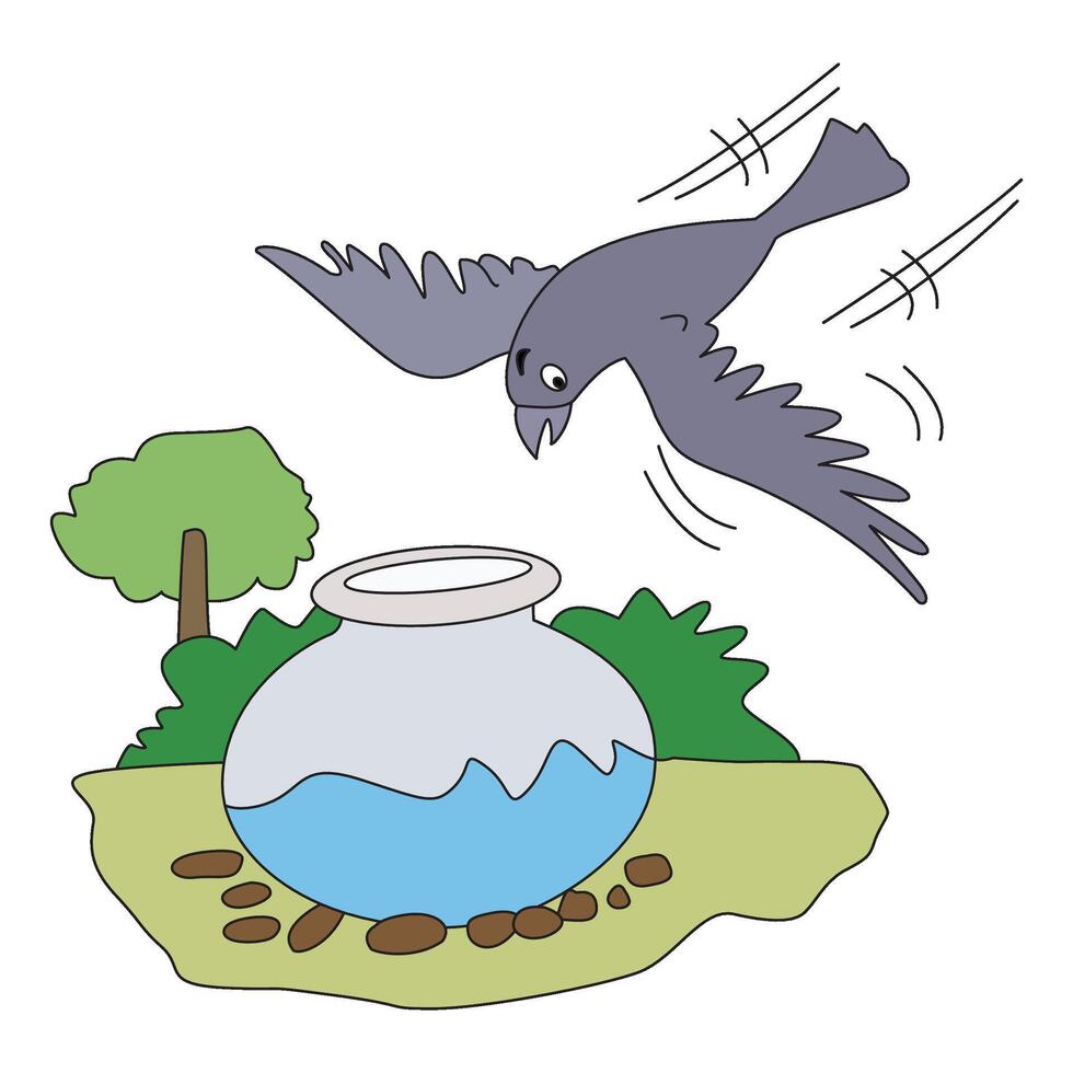 A crow is flying here and there in search of water vector