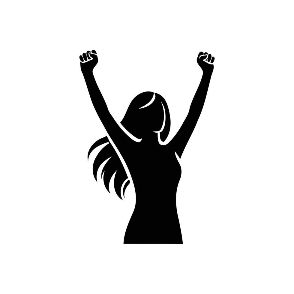 Black Silhouette of a Joyful Woman Raising Hands in Celebration Artwork vector