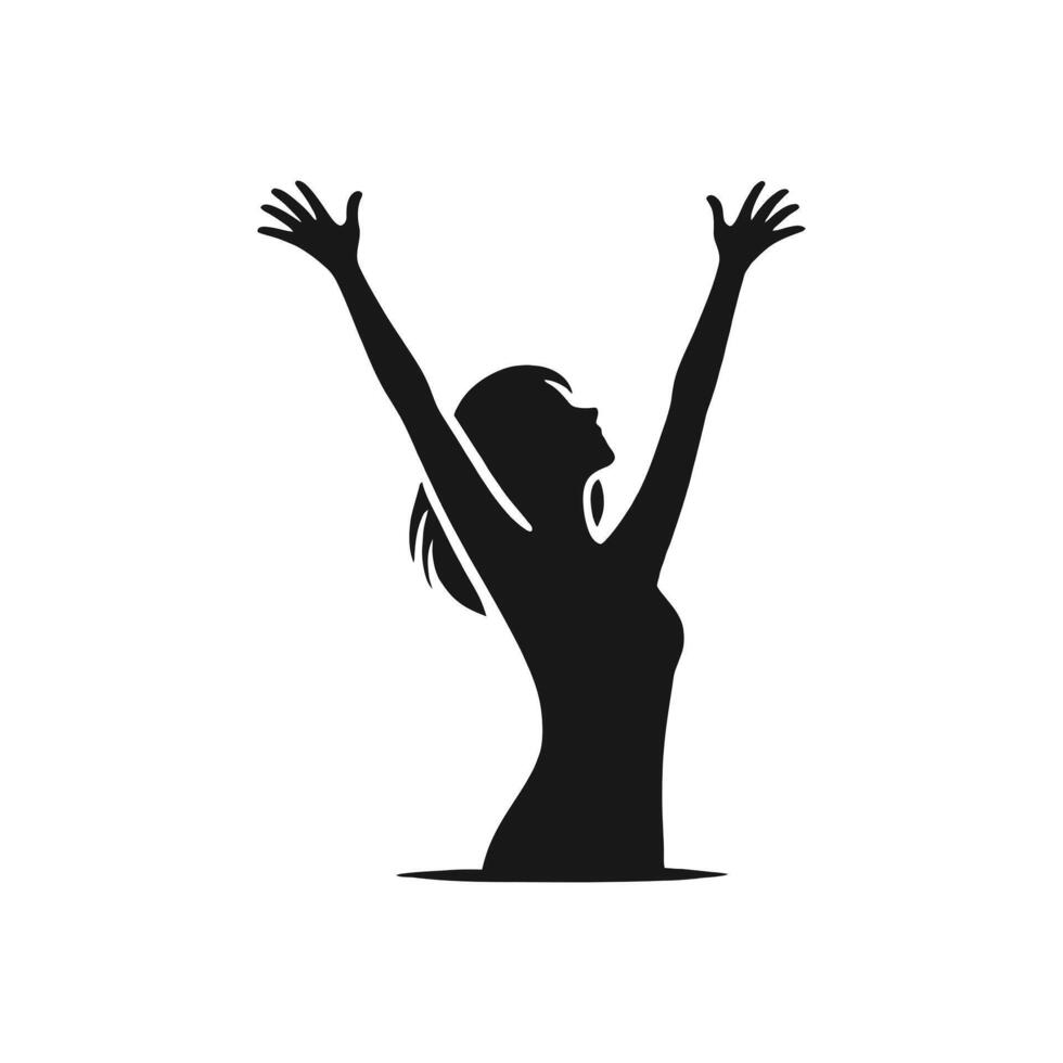 Female Silhouette Standing with Arms Lifted in Happiness Minimalist Art vector