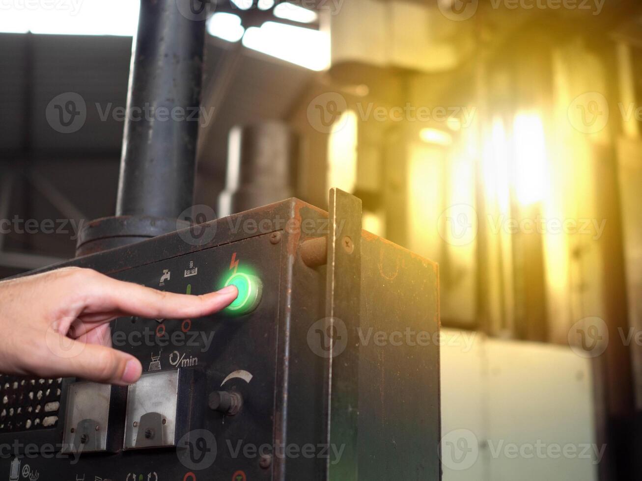 pointing finger push button green pass arrow symbol switch instrument industrial device technology control equipment safety machine business manufacturing electricity body part human copy space power photo