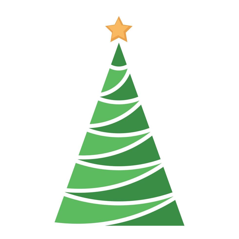 Christmas tree silhouette symbol icon shape, color illustration of one stylized decorated Christmas tree with star, isolated on white background vector