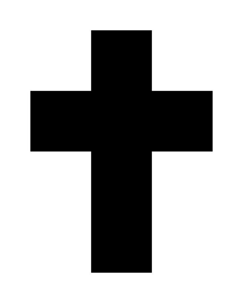 Christian cross, black and white silhouette illustration of thick religious Latin cross shape, isolated on white background vector