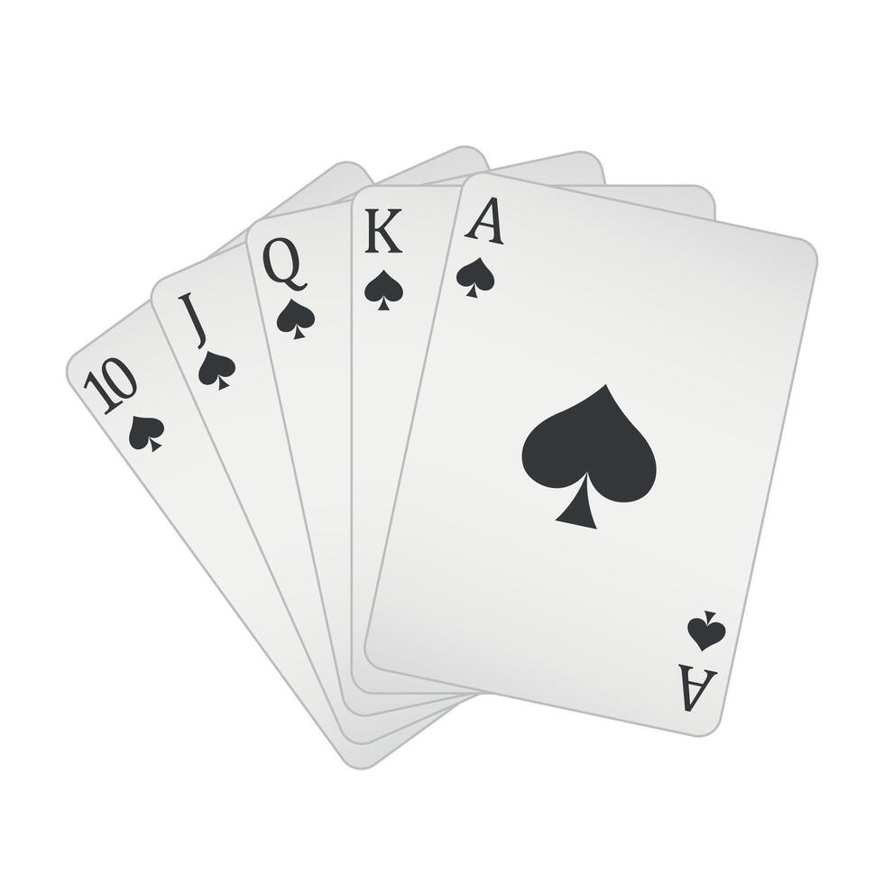 Playing cards - a poker hand consisting of a royal flush spades 10 J Q K A, illustration isolated on white background vector