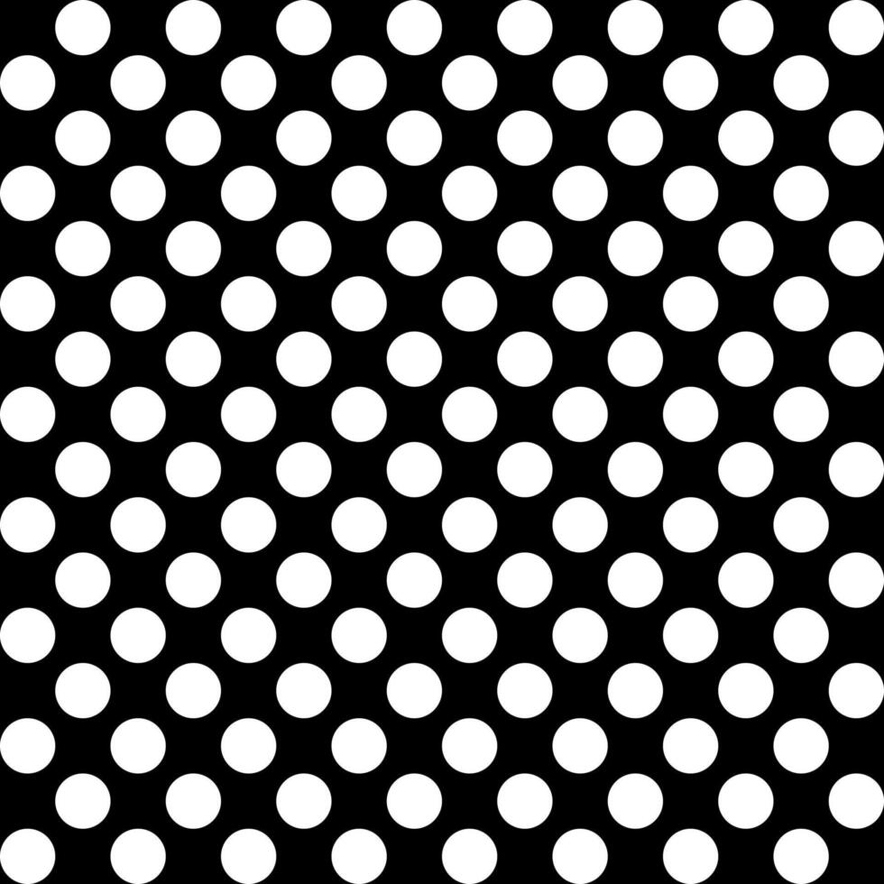 Polka dot, white round dots on black background - dotted seamless repeatable pattern texture background vector