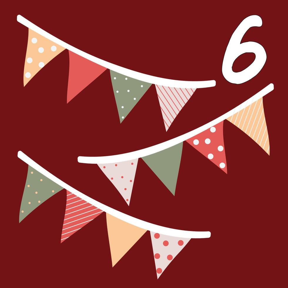 Christmas advent calendar, colorful and triangular flags. A greeting card for printing. vector