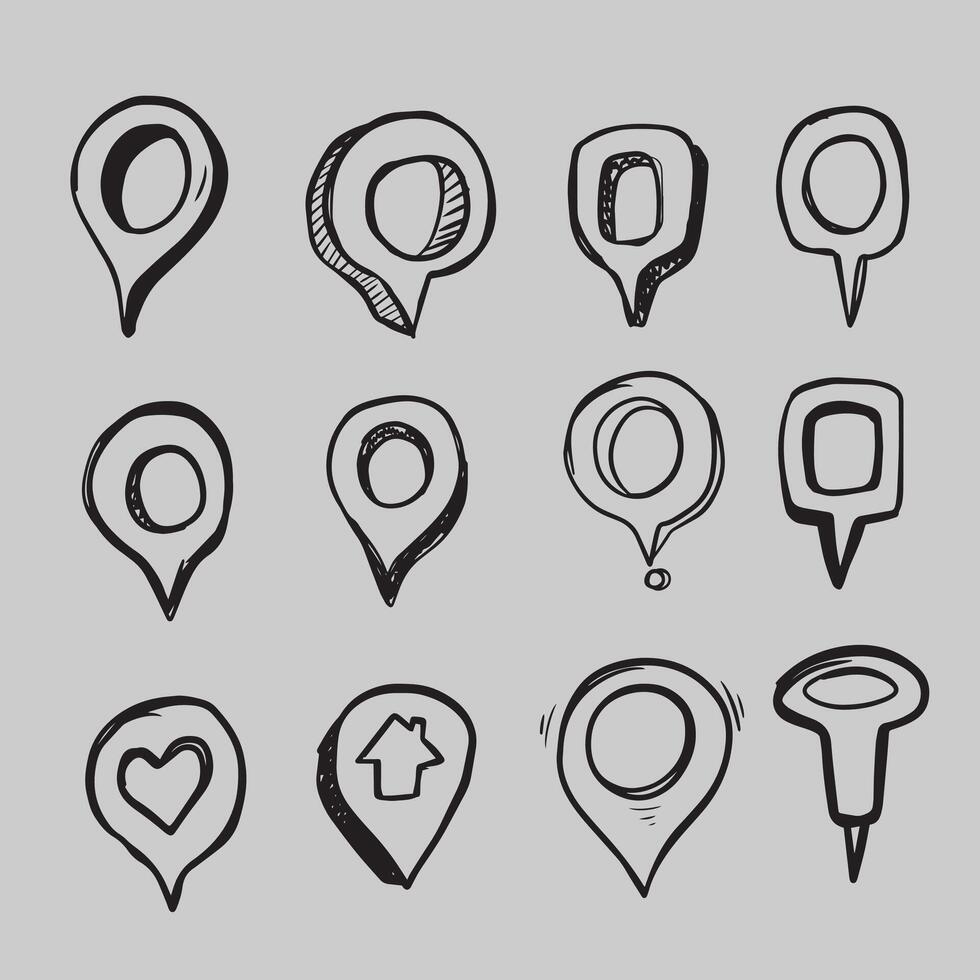 Maps pin hand drawn illustration collected vector