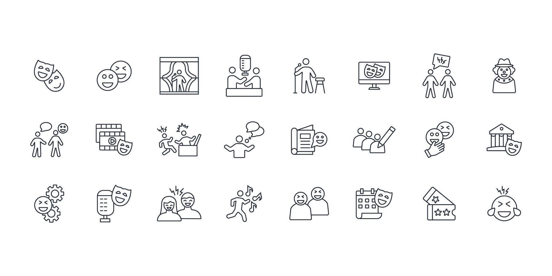 Comedy icon set..Editable stroke.linear style sign for use web design,logo.Symbol illustration. vector