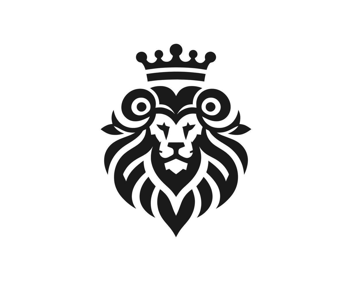 A black and white logo of a lion with a crown vector