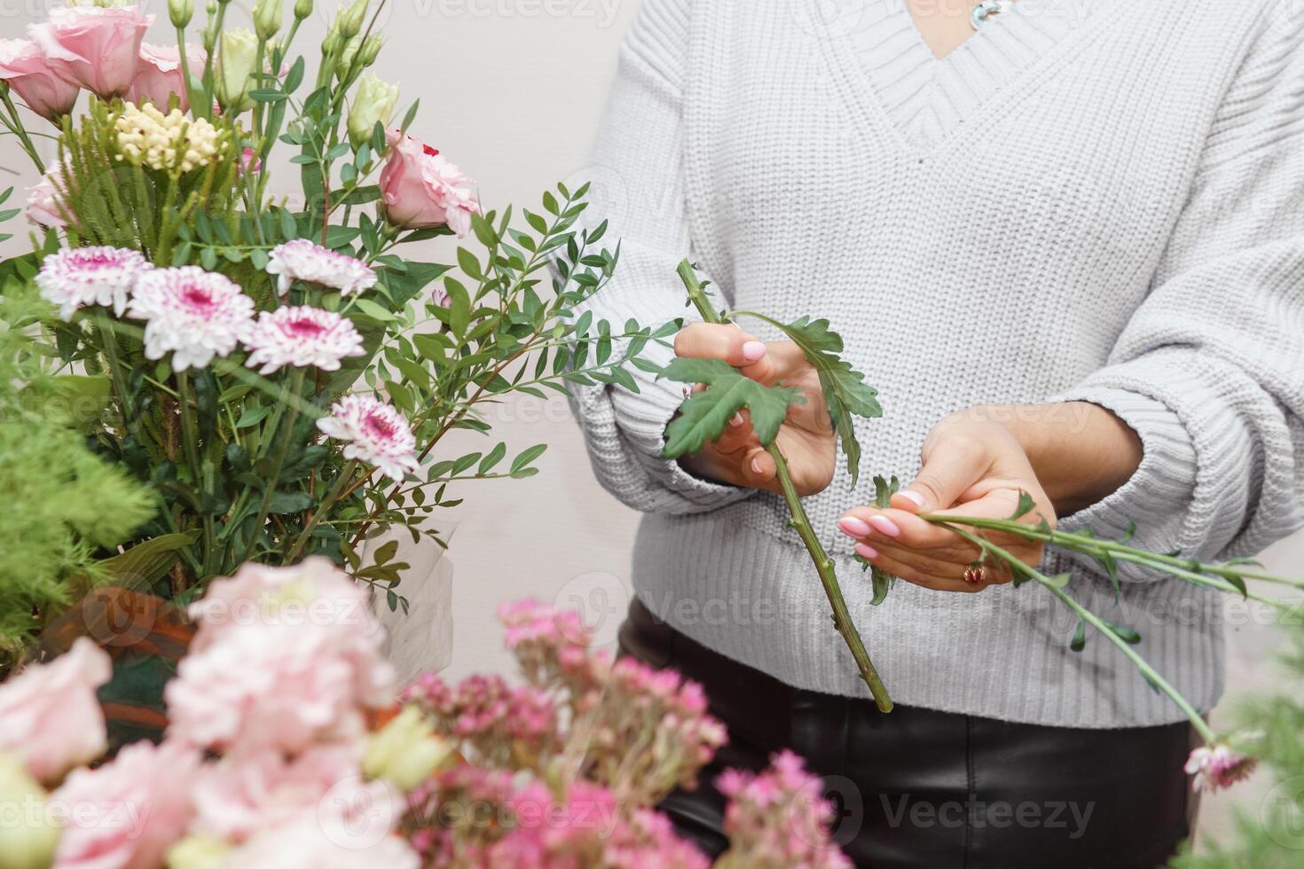 Creating a floral composition in a pumpkin. Making decor with your own hands. photo