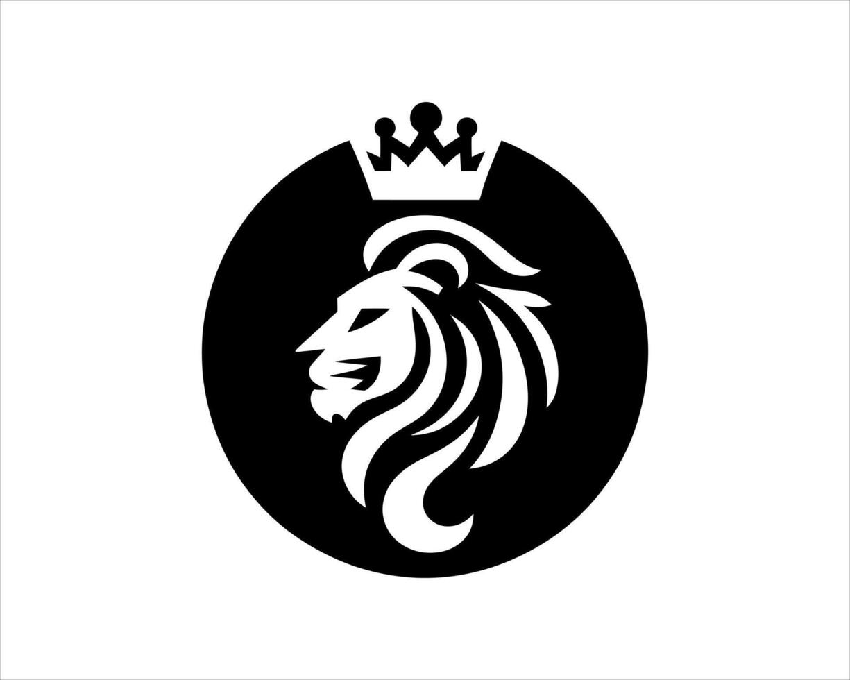 Lion head logo with crown illustration vector