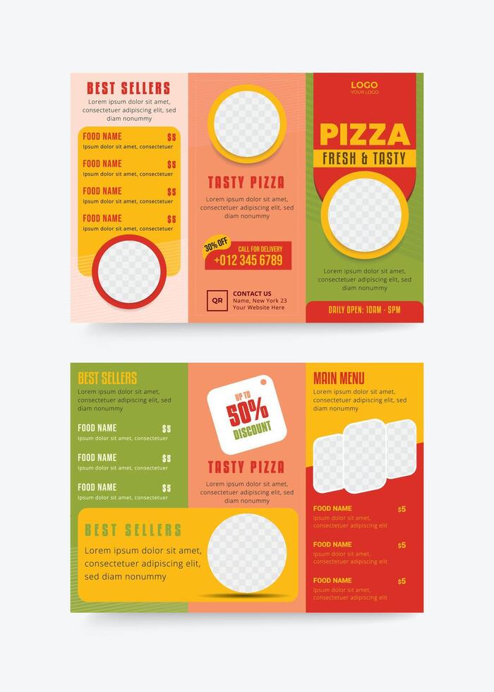 Pizza trifold restaurant menu template design vector
