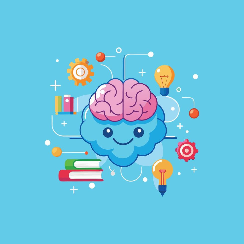 Brain Cartoon Icon Illustration. Education Object Icon Concept. vector