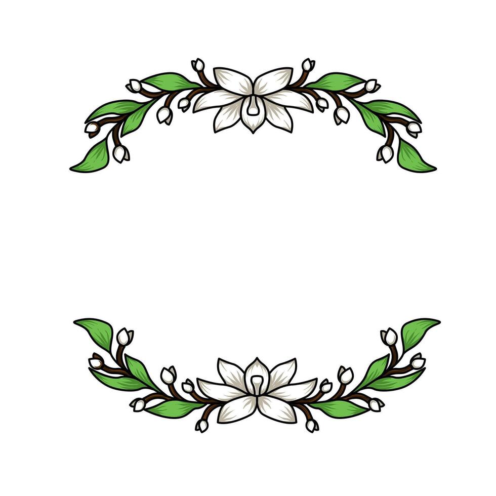 Jasmine flowers frame with foliage. Suitable for decoration frames, wedding invitation, congratulations or even as a background vector