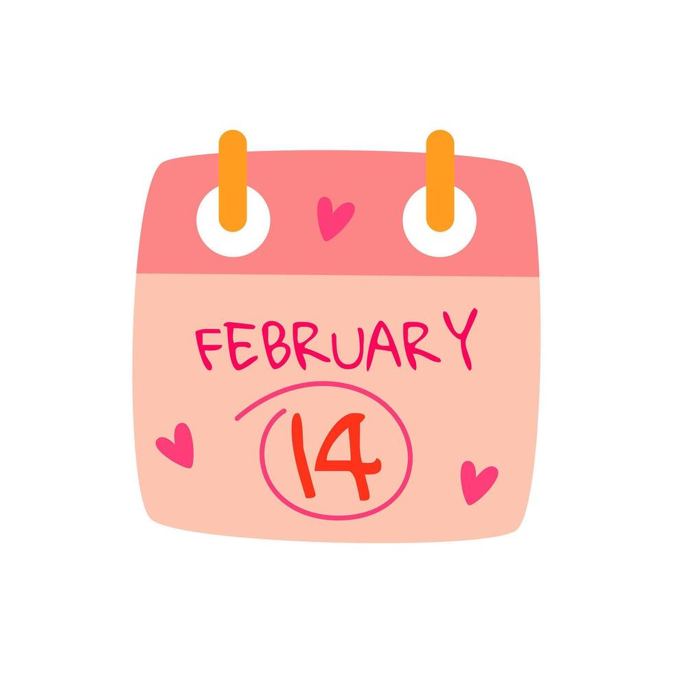 Calendar for every day with circled date 14 February. Valentine's Day is the holiday of all lovers. Illustration on white background. vector