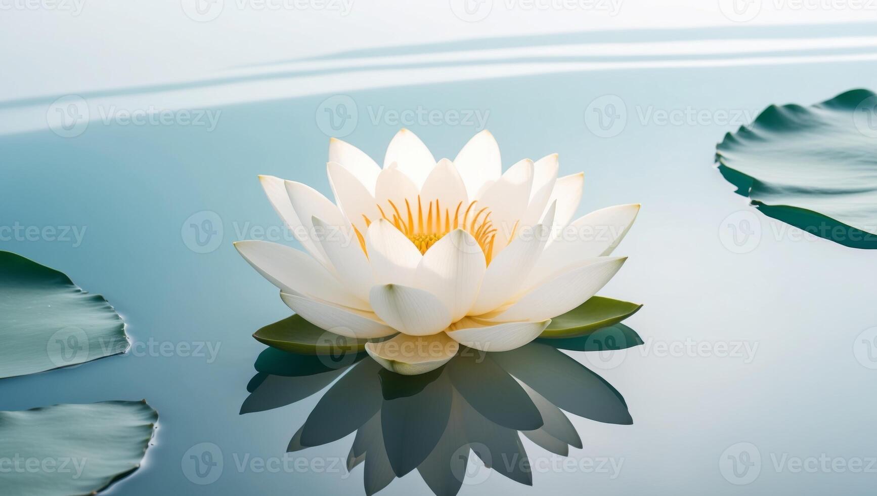 White lotus flower in water with leaves photo