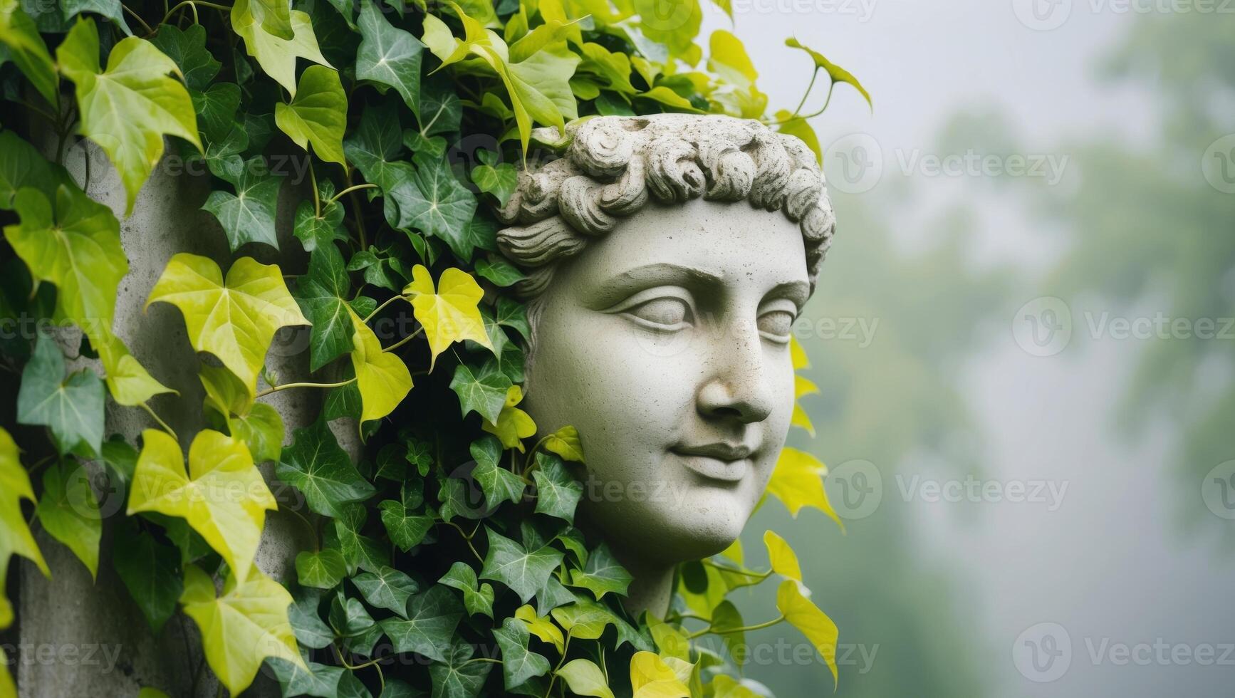 A statue is surrounded by ivy photo