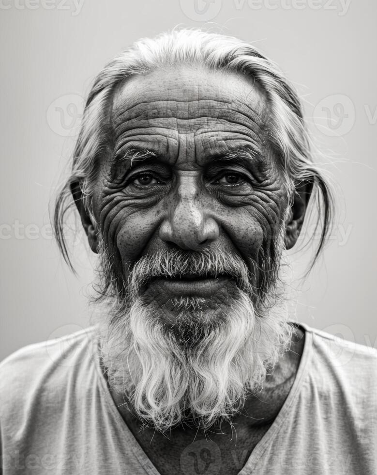 Portrait of an old man in black and white photo