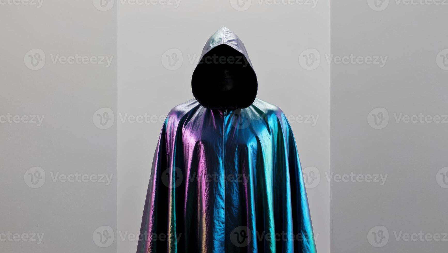 A metallic cloak with a hood on it photo