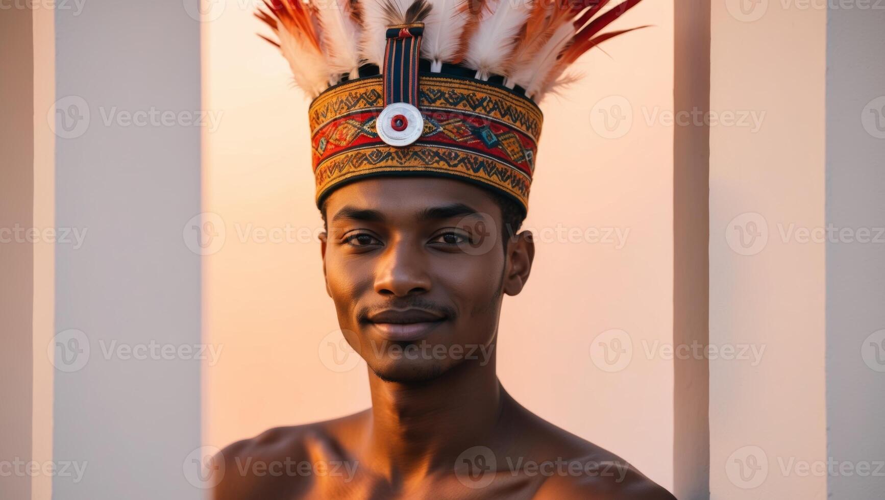 A man wearing a headdress with feathers photo