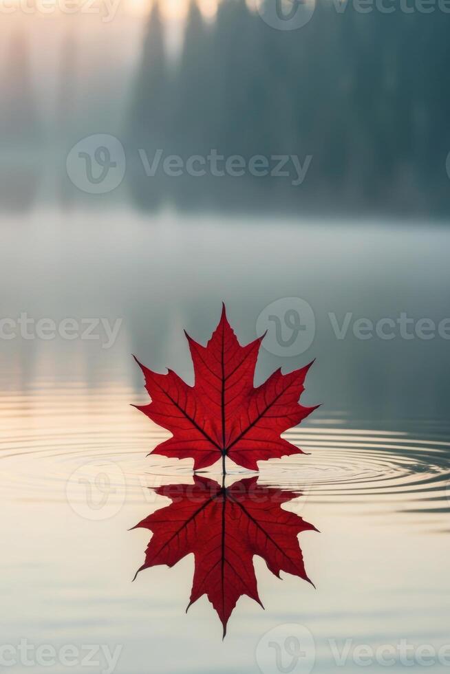 A red maple leaf floating on the water photo
