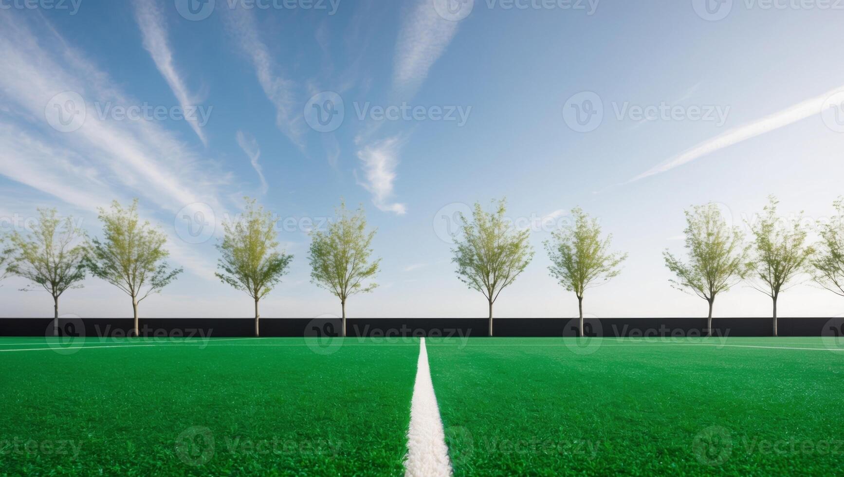 A soccer field with trees and lines photo