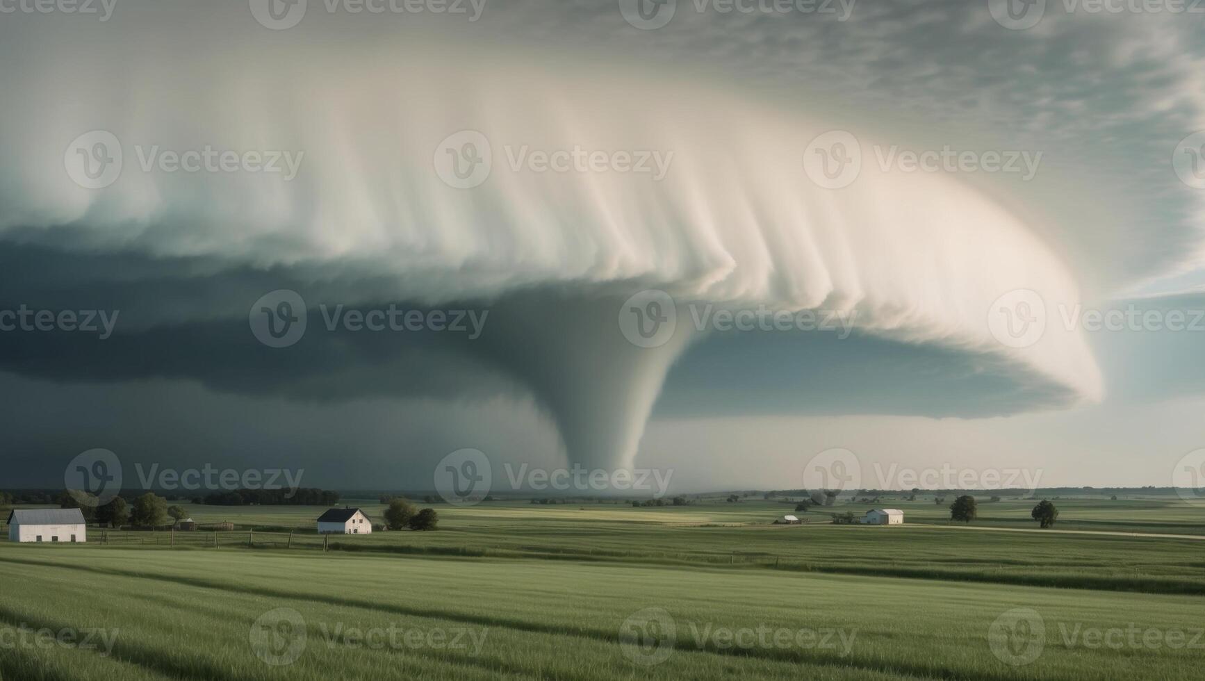 A tornado is seen in the sky over a field photo