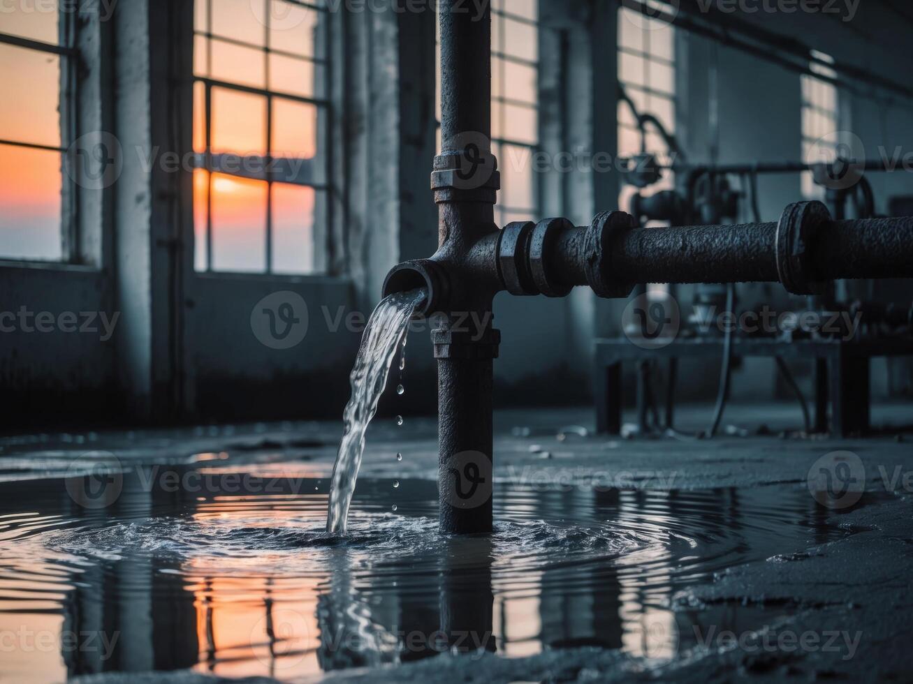 A water pipe is pouring water into a room photo