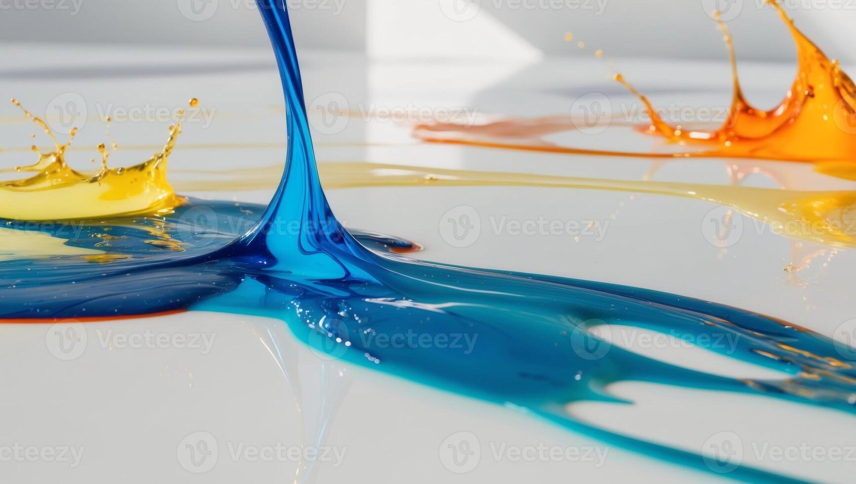 Colorful liquid splashes on a white surface photo
